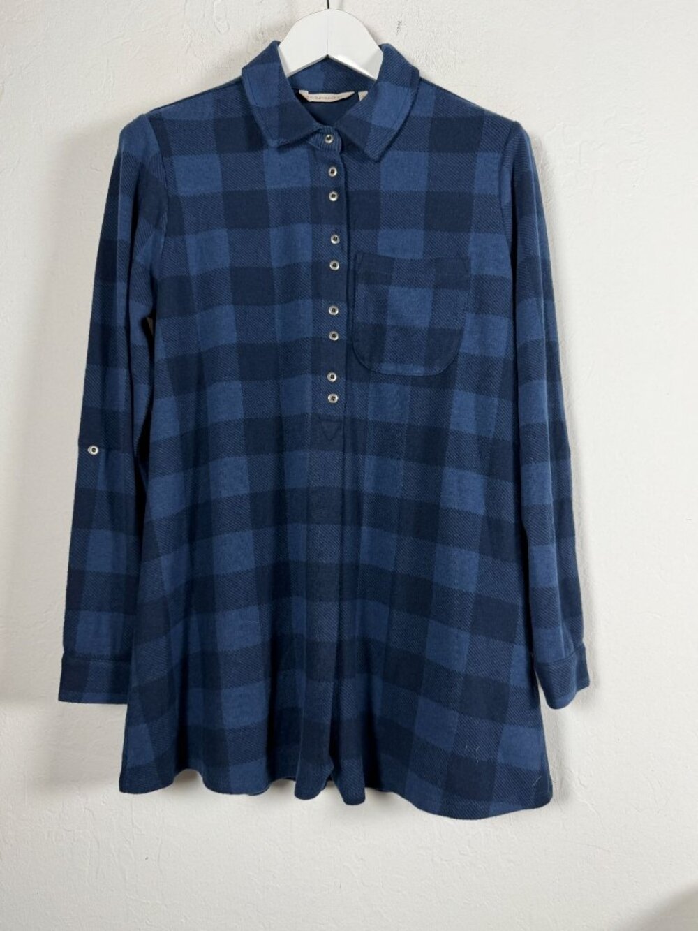 NWT Soft Surroundings Mad About Plaid Tunic Indigo Navy Buffalo Check Medium $98